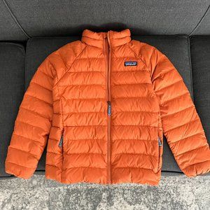 Patagonia Boys Down Sweater Jacket Size 10 Medium Rust Orange